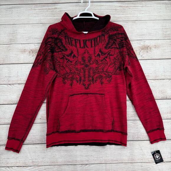 Affliction Winged Up Reversible Hoodie Sweatshirt Men's Large Red/Black NEW - Picture 1 of 16